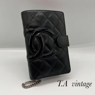 シャネル(CHANEL)の美品！シャネル　カンボンライン　ラムスキン　折り財布　ブラック(財布)