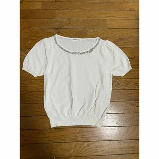 ストロベリーフィールズ(STRAWBERRY-FIELDS)のJ380★ストロベリーフィールズ 半袖カットソー Tシャツ ビジュー白ホワイト夏(カットソー(半袖/袖なし))