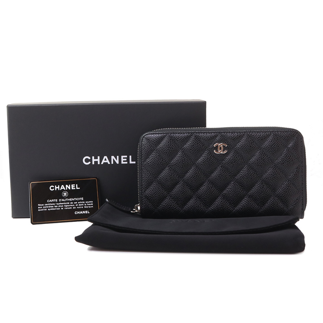 CHANEL シャネル 長財布 ファスナー ブラック ロゴ パンチング