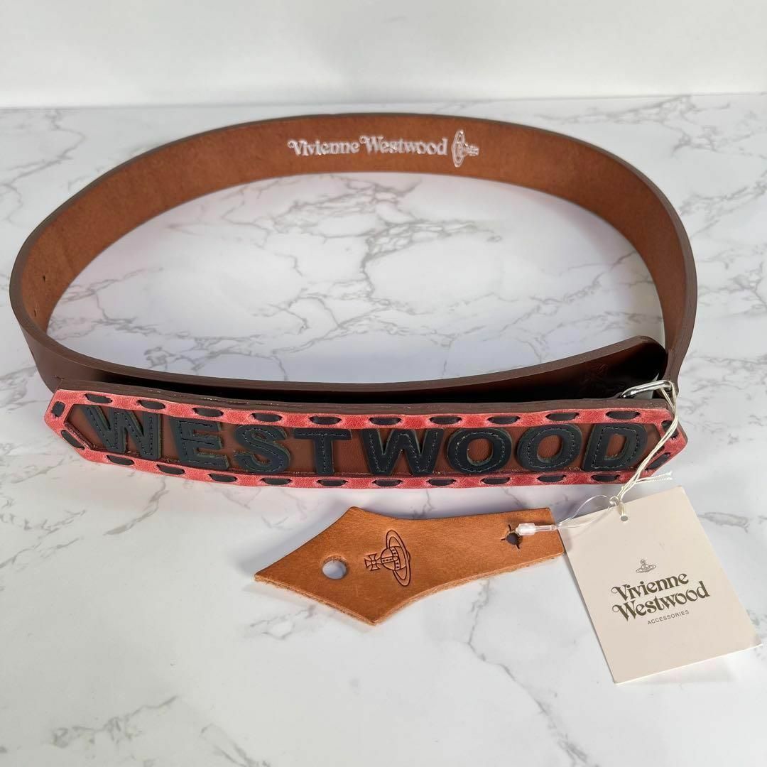 Vivienne Westwood(ヴィヴィアンウエストウッド)の【新品未使用】ヴィヴィアンウエストウッド　レザー ベルト　ロゴ　本革　オーブ刻印 メンズのファッション小物(ベルト)の商品写真