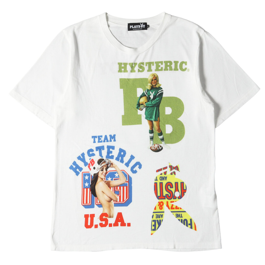 HYSTERIC GLAMOUR ヒステリックグラマー Tシャツ サイズ:S PLAYBOY プレイボーイ  ガール プリント クルーネック REMIX 02 12201CT01 20SS ホワイト 白 日本製 トップス カットソー 半袖 【メンズ】