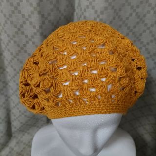 手編み　春夏用　ニットベレー帽(レッグウェア)