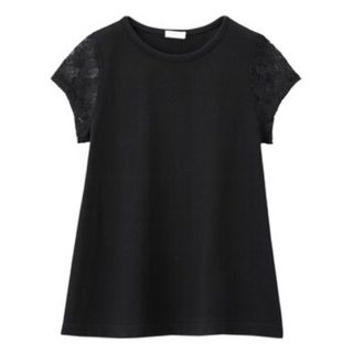 ジーユー(GU)のGU(ジーユー) GIRLSレーススリーブT(半袖)BLACK 黒 120cm(Tシャツ/カットソー)