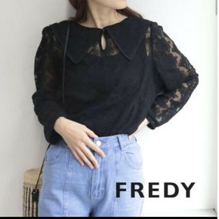 フレディ(fredy)の【送料無料レディース】fredyフレディ　チュール刺繍レースブラウス　黒　F(シャツ/ブラウス(長袖/七分))