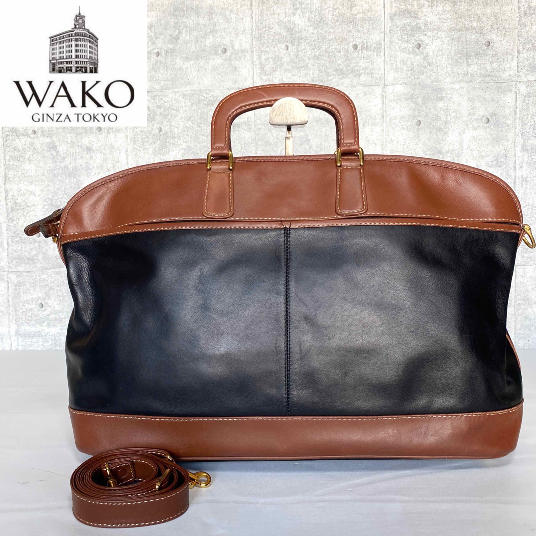 【極美品】WAKO 銀座和光 シボ革 ブラウン ゴールド金具 A4ビジネスバッグ