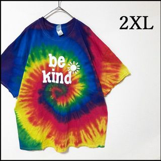 メンズ服タイダイ染めプリント半袖Tシャツ2XL 古着屋　アメリカ　カラフル 丸首(Tシャツ/カットソー(半袖/袖なし))