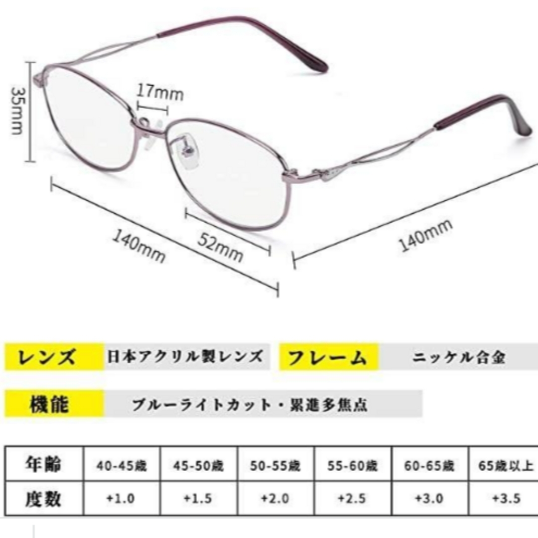 老眼鏡 累進多焦点 遠近両用 超軽量 ブルーライト 日本製 リーディング レディースのファッション小物(サングラス/メガネ)の商品写真