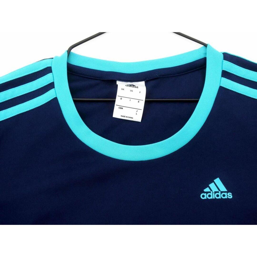 adidas(アディダス)のadidas アディダス 3ストライプ 半袖 トレーニングウェア Tシャツ sizeL/紺ｘ緑 ■◆ レディース レディースのトップス(Tシャツ(半袖/袖なし))の商品写真