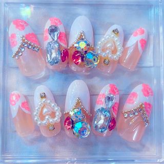 【7】激安 現品ネイルチップ お花薔薇ハートニュアンスワンホン