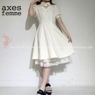 アクシーズファムポエティック(axes femme POETIQUE)のaxes femme POETIQUE レース切替カットアウトワンピース 生成り(ひざ丈ワンピース)