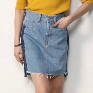 アズールバイマウジー(AZUL by moussy)のパッチワークカットオフミニデニムスカート(ミニスカート)