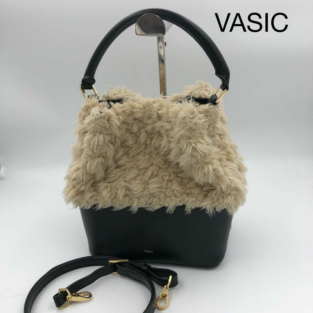 VASIC 2way バケツ レザー モコモコ ファー 黒 ショルダーバッグ