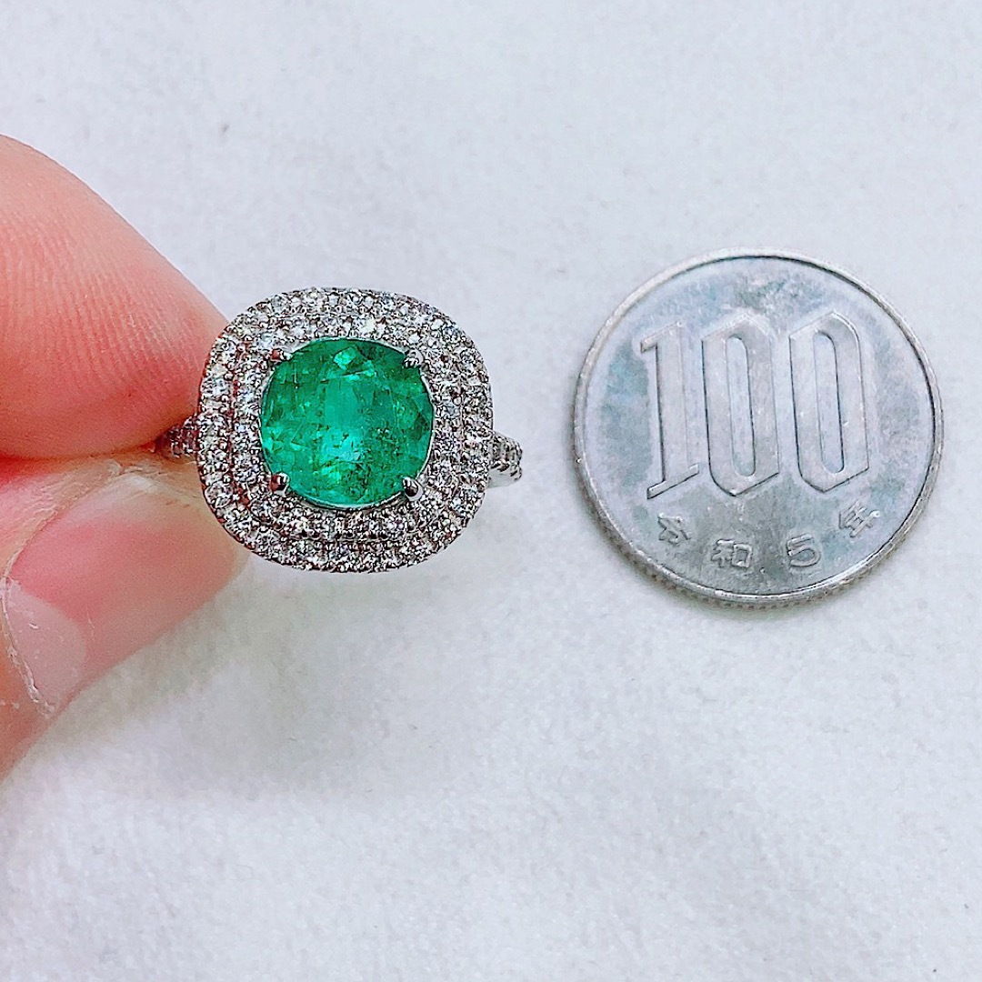 10g★2.41ct★✨エメラルド0.98ctダイヤモンドプラチナリング指輪 レディースのアクセサリー(リング(指輪))の商品写真