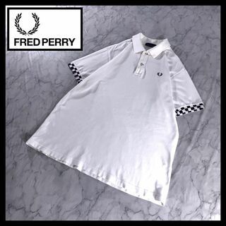 フレッドペリー(FRED PERRY)のFRED PERRY フレッドペリー ポロシャツ 白 チェッカー L 刺繍ロゴ(ポロシャツ)