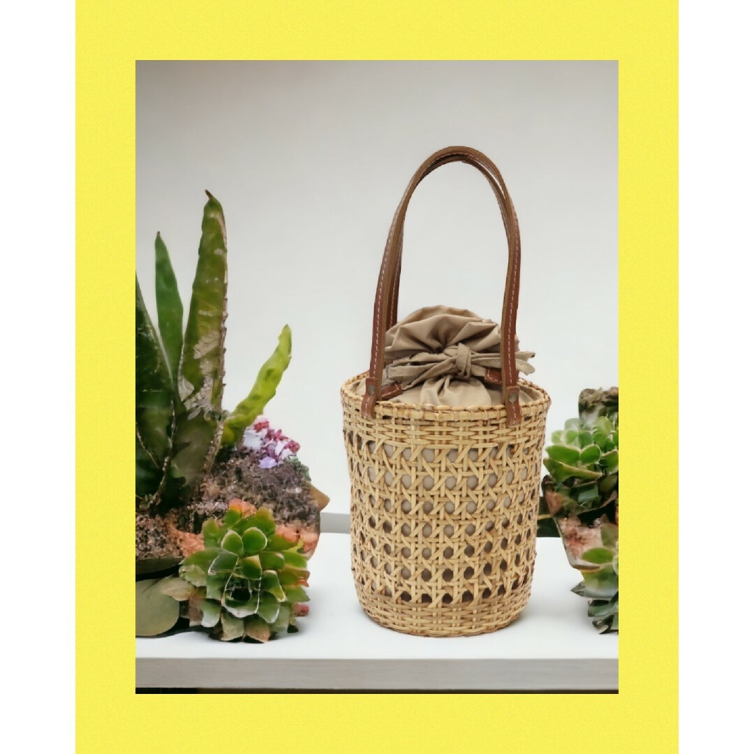 ♧♥新品未使用!ラタン透かし編みかごバッグ(ナチュラルベージュ