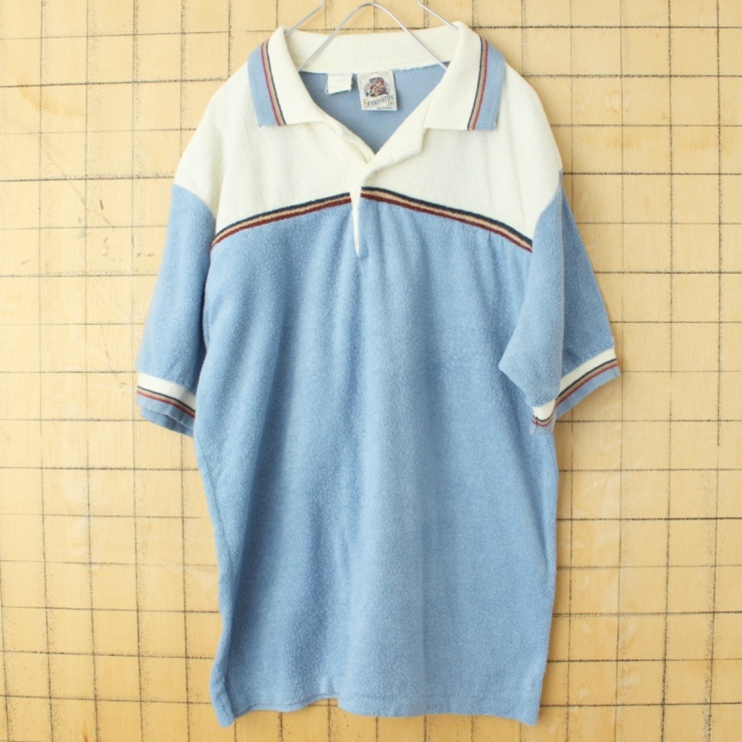 70s80s US KENNINGTONパイルポロシャツ ブルーLビーチss22