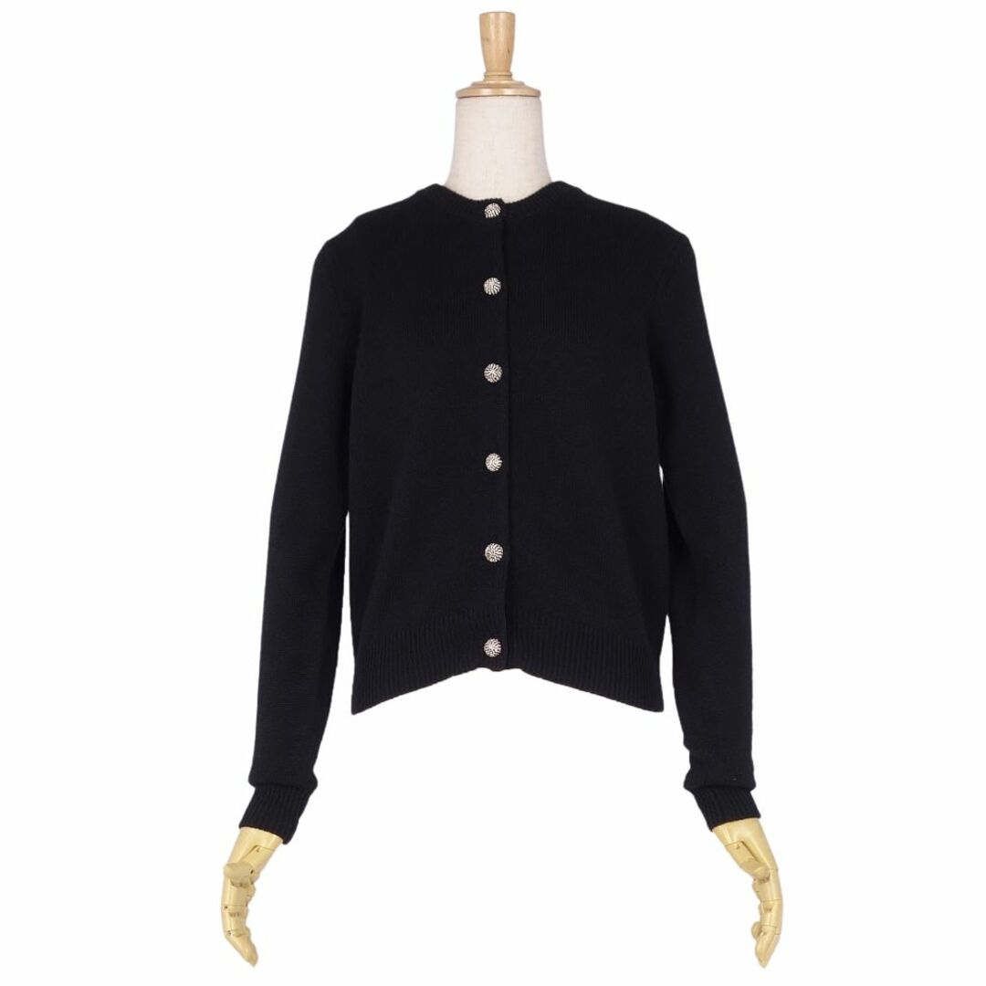 美品 セリーヌ CELINE カーディガン ニット カシミヤ100% ビジュー装飾 トップス レディース イタリア製 XS ブラック