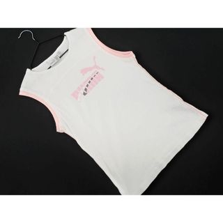 プーマ(PUMA)のPUMA プーマ ノースリーブ Tシャツ sizeS/白ｘピンク ■◆ レディース(Tシャツ(半袖/袖なし))