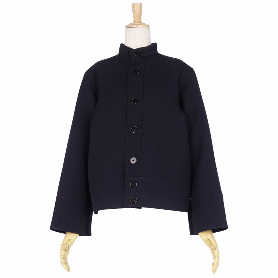 美品 ジルサンダー JIL SANDER ジャケット スタンドカラー ウール ギャバジン アウター レディース イタリア製 32(XS相当) ネイビー