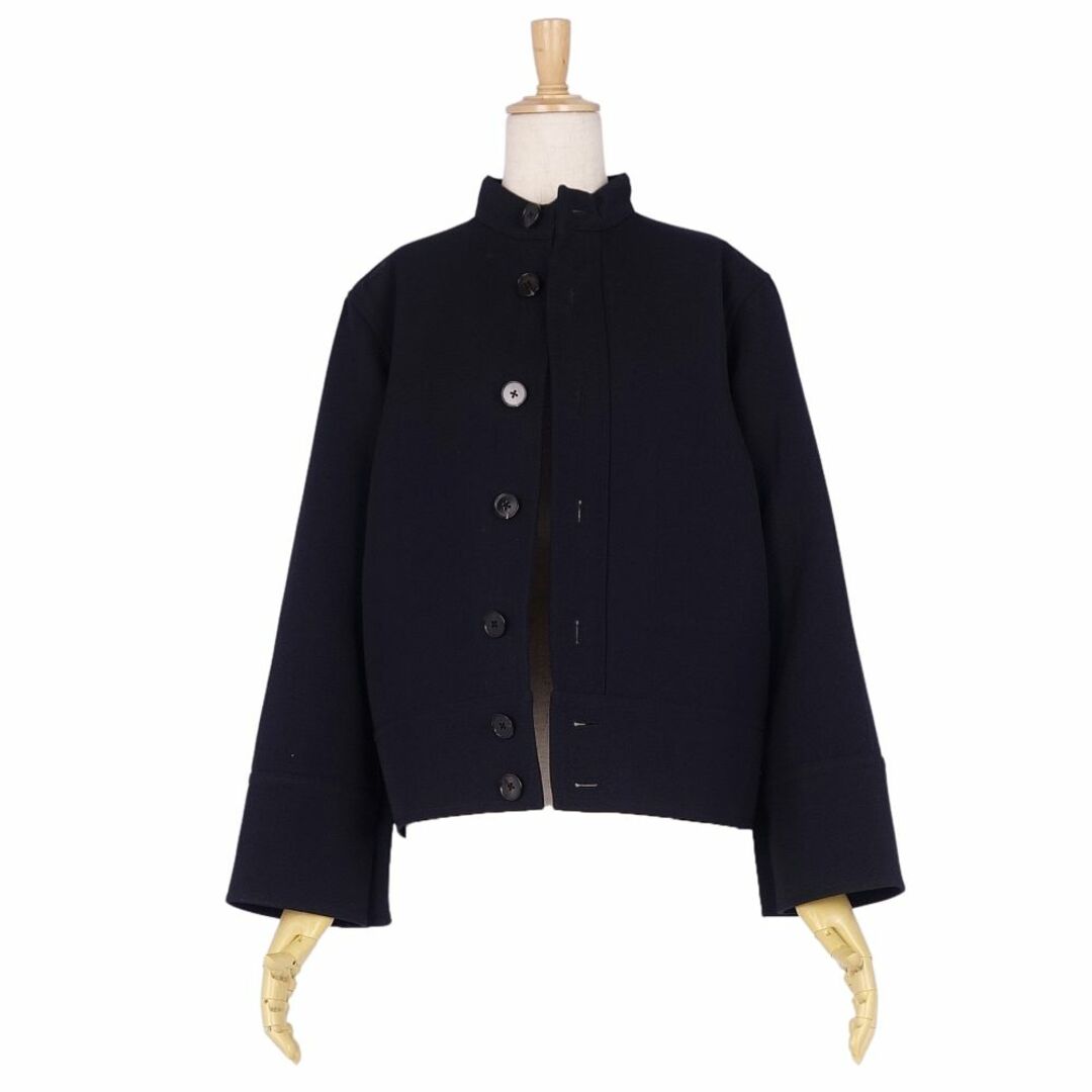 美品 ジルサンダー JIL SANDER ジャケット スタンドカラー ウール ギャバジン アウター レディース イタリア製 32(XS相当) ネイビー