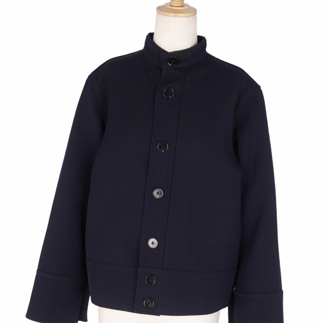 美品 ジルサンダー JIL SANDER ジャケット スタンドカラー ウール ギャバジン アウター レディース イタリア製 32(XS相当) ネイビー