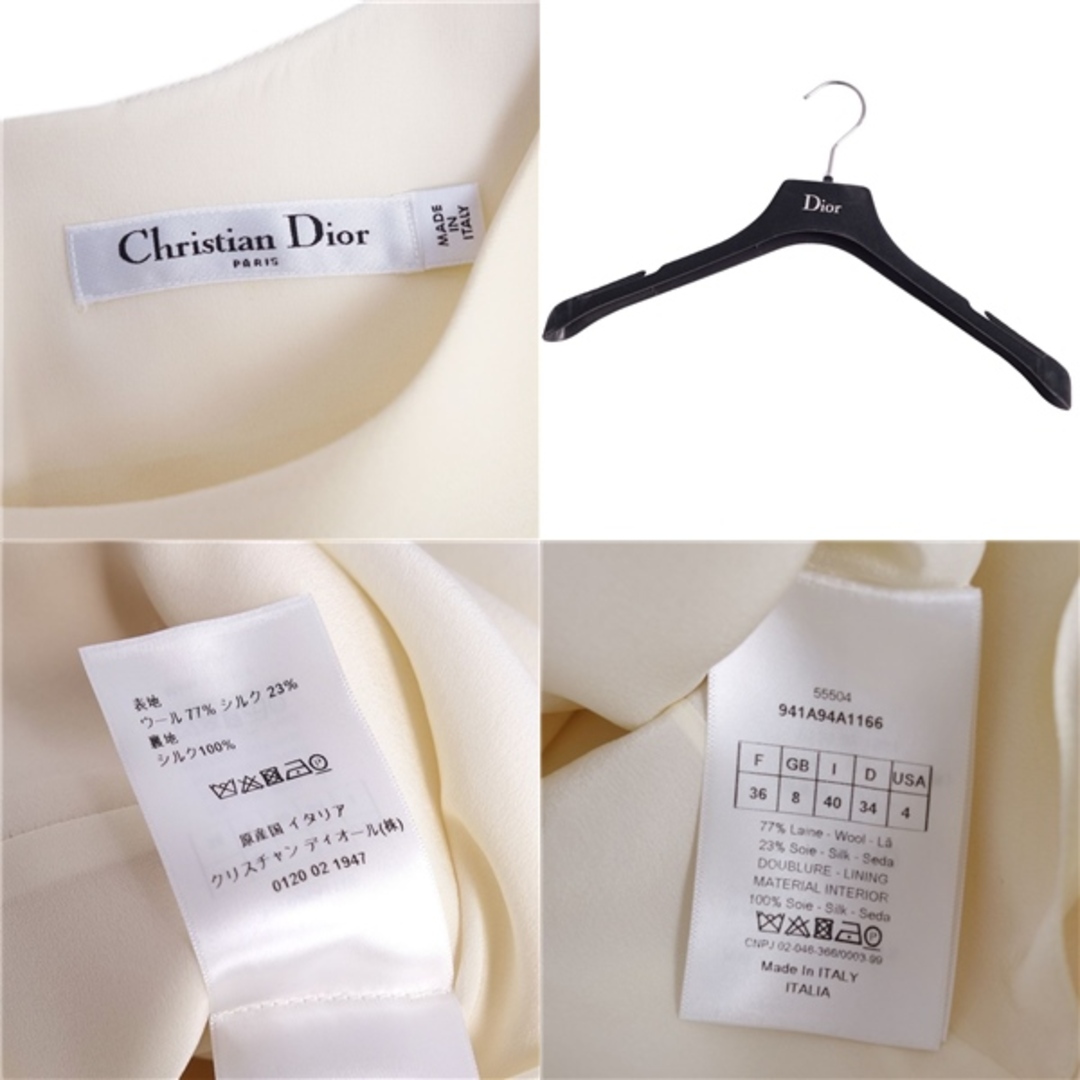 美品 クリスチャンディオール Christian Dior ワンピース 七分袖 ウール シルク レディース イタリア製 40(M相当) アイボリー