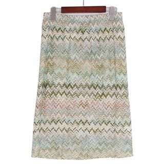 美品 ミッソーニ MISSONI スカート ニット 総柄 レーヨン ボトムス レディース イタリア製 44(XL相当) グリーン(ひざ丈スカート)