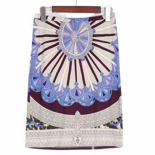 エミリオプッチ(EMILIO PUCCI)の美品 エミリオプッチ EMILIO PUCCI スカート 総柄 シルク100％ ジャージー ボトムス レディース イタリア製 42(L相当) マルチカラー(ひざ丈スカート)