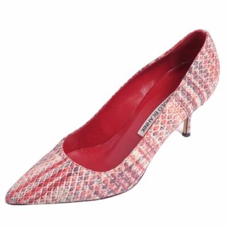 マノロブラニク(MANOLO BLAHNIK)の美品 マノロ・ブラニク Manolo Blahnik パンプス チェック柄 パイソンレザー ヒール シューズ 靴 レディース 35(22cm相当) マルチカラー(ハイヒール/パンプス)