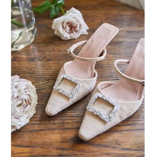 Herlipto Linen Blend Crystal Mules 36