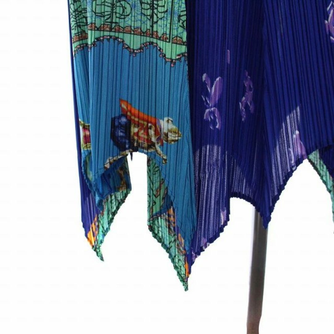プリーツプリーズ プリーツロングフレアスカート 総柄 イージー 1 S 青 レディースのスカート(ロングスカート)の商品写真