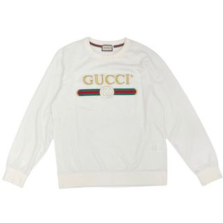 グッチ(Gucci)のGUCCI グッチ スウェット ロゴ刺繡 GG シェリー 薄手 トレーナー 337506 トップス アパレル 服 春 秋 冬 長袖 L ホワイト 白 コットン    メンズ【中古品】(スウェット)