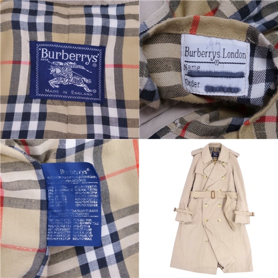 美品 Vintage バーバリー Burberrys コート トレンチコート 裏チェック ベルト付き 英国製 アウター メンズ 48(M相当) ベージュ