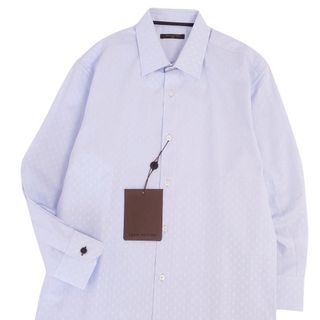 美品 ルイ・ヴィトン 22SS モノグラムフラワー長袖シャツ メンズ 水色 41 コットン LOUIS VUITTON