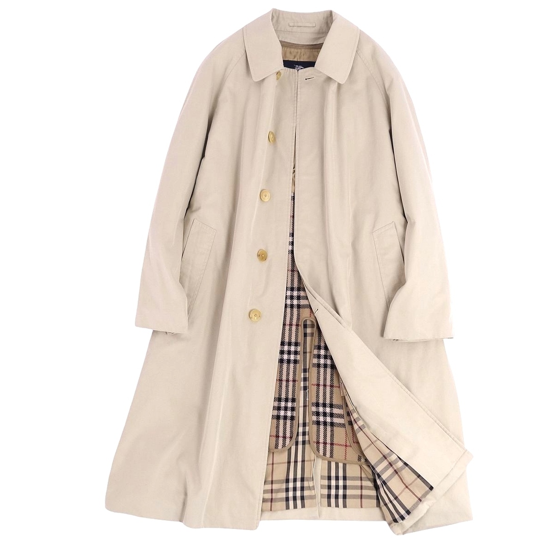 美品 バーバリー ロンドン BURBERRY LONDON コート ステンカラーコート バルマカーンコート 裏チェック ライナー付き アウター メンズ  94-175-6(L相当) ベージュ