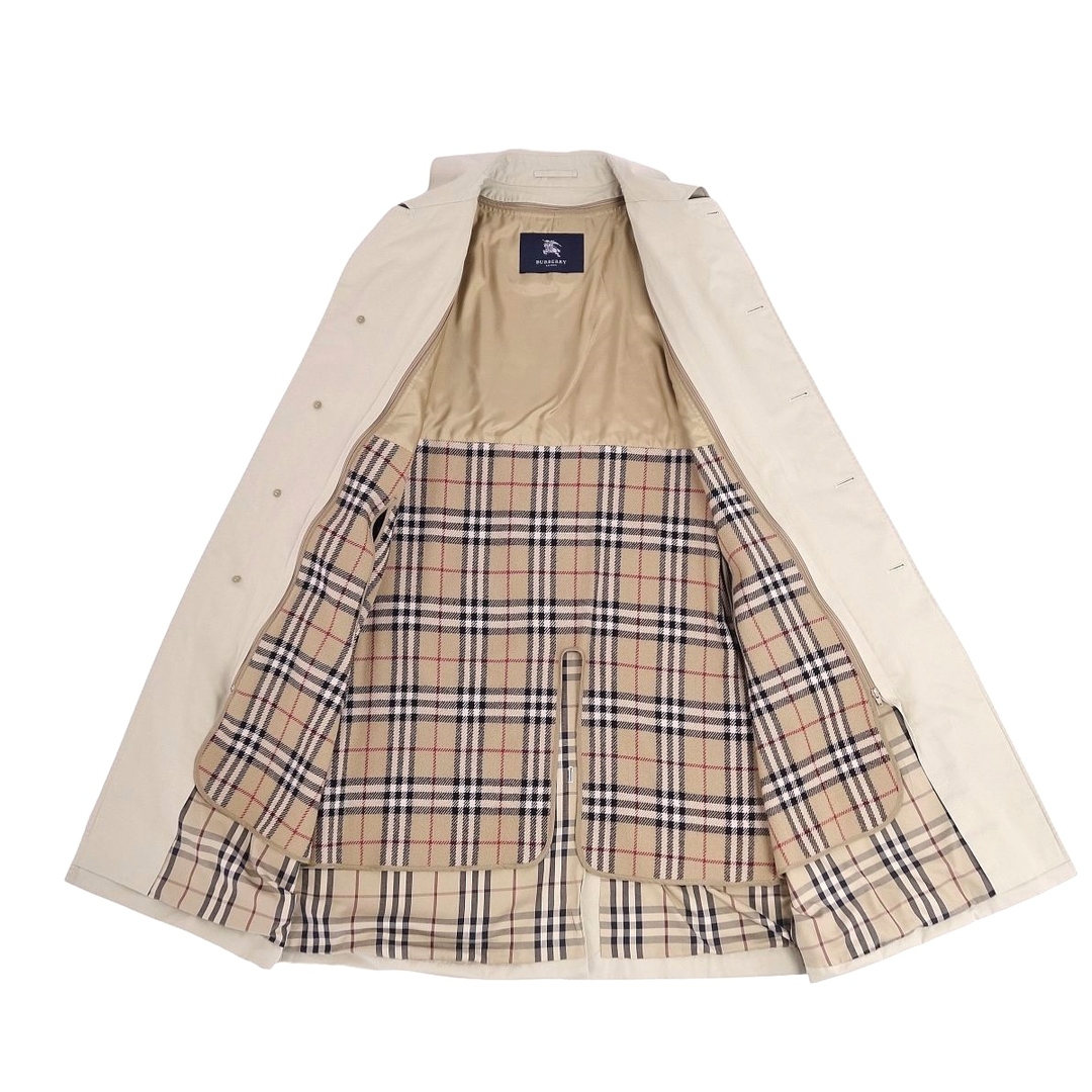 美品 バーバリー ロンドン BURBERRY LONDON コート ステンカラーコート バルマカーンコート 裏チェック ライナー付き アウター メンズ  94-175-6(L相当) ベージュ