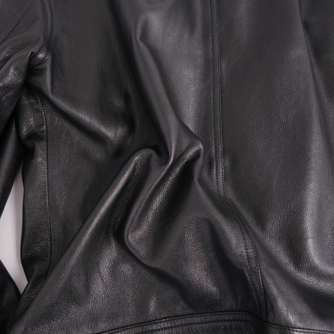 美品 エルメス HERMES ジャケット ベルテッド レザージャケット ジップアップ バッファローレザー アウター メンズ 52(L相当) ブラック