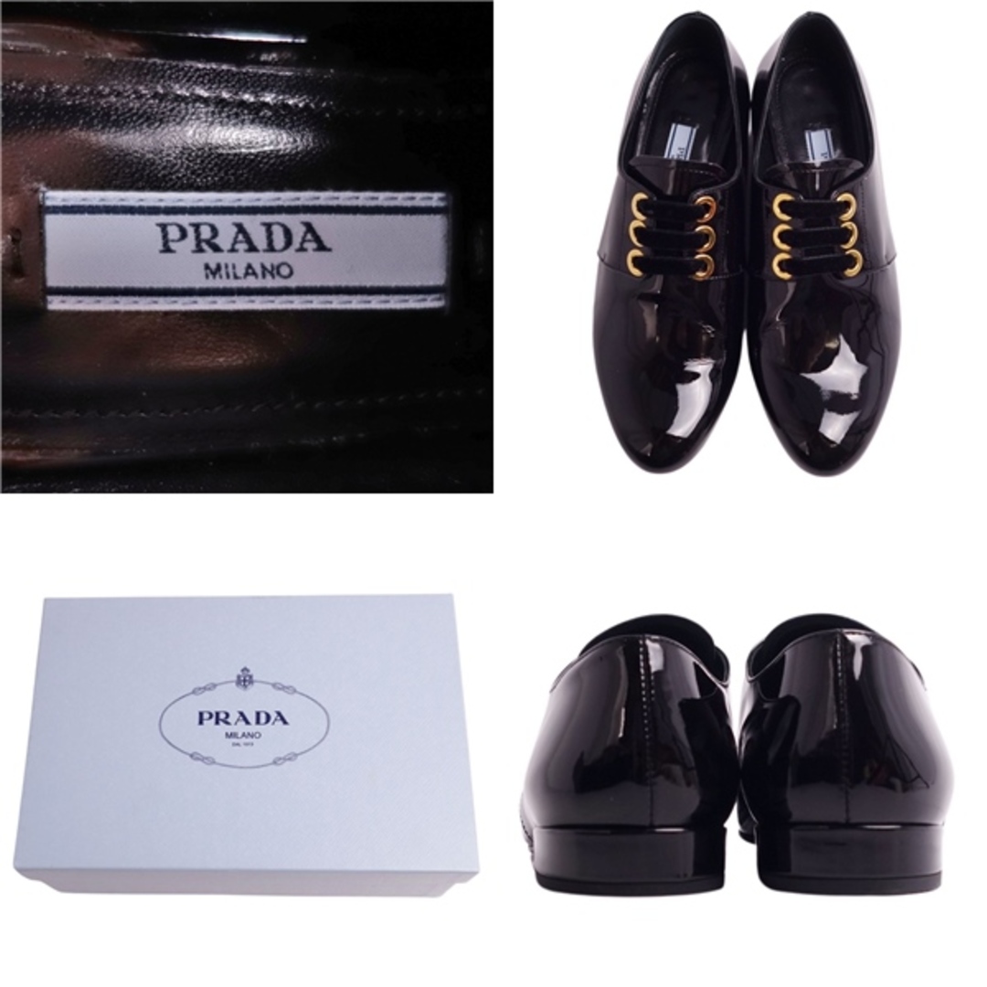 PRADA(プラダ)の極美品 プラダ PRADA レザーシューズ ダービーシューズ プレーントゥ パテントレザー シューズ レディース 34.5(21.5cm相当) ブラック レディースの靴/シューズ(その他)の商品写真
