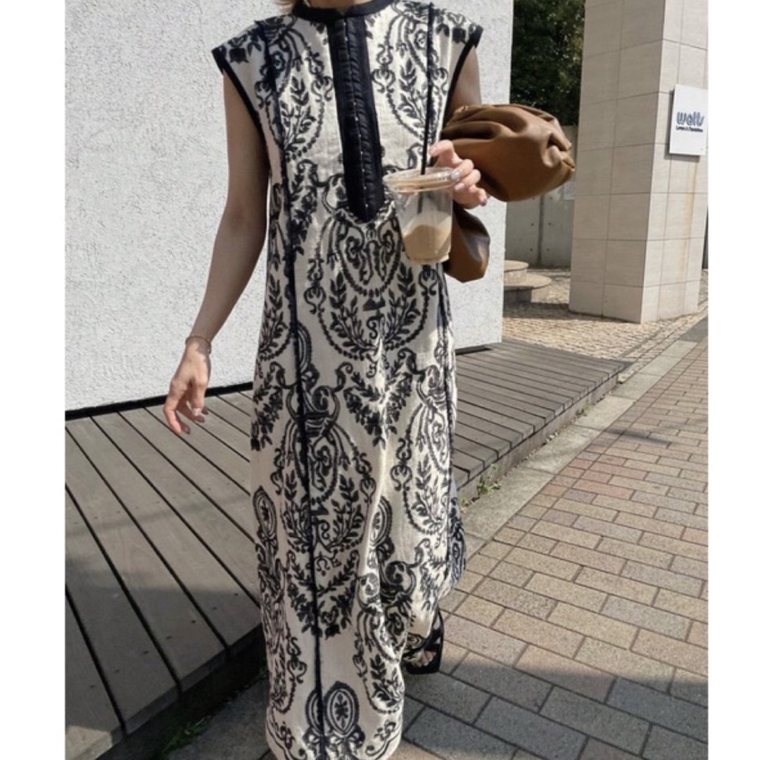 アメリヴィンテージ】DAMASK EMBROIDERY LINEN DRESS - ロングワンピース