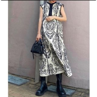 アメリヴィンテージ(Ameri VINTAGE)のAMERI DAMASK EMBROIDERY LINEN DRESS(ロングワンピース/マキシワンピース)