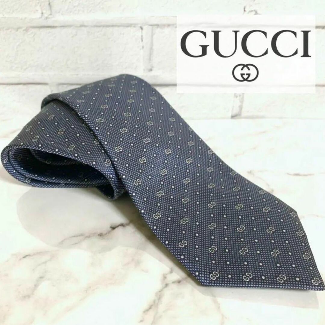 正規代理店 美品⭐︎ グッチ GUCCI ネクタイ GG柄 ドット グレー 光沢