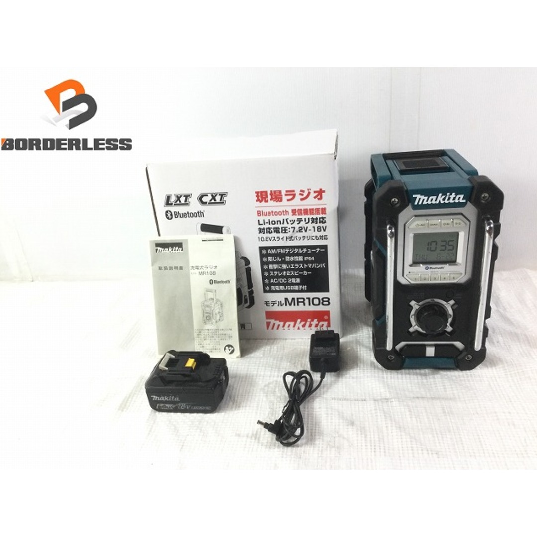 ☆t品☆makita マキタ 7.2-18V 充電式ラジオ MR108 Bluetooth搭載 純正バッテリー1個 BL1860B(18V 6.0Ah) ACアダプター付 73904