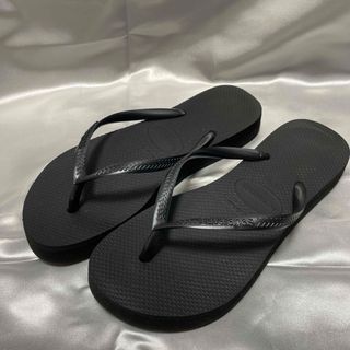 ハワイアナス(havaianas)のハワイアナス　厚底　ビーチサンダル　黒37-38 24.5 プラットフォーム(ビーチサンダル)