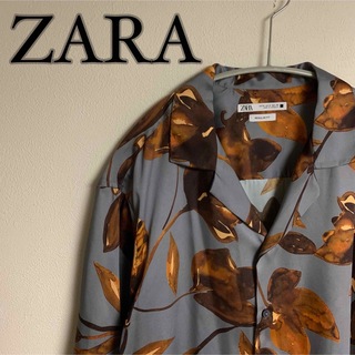 ザラ(ZARA)の【美品】ZARA ザラ　花　総柄　模様　デザイン　オープンカラー　シャツ　グレー(シャツ)