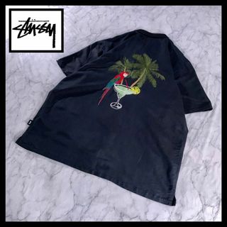 STUSSY - STUSSY 半袖 シャツ 黒 L 背面 刺繍デザイン ポリエステル