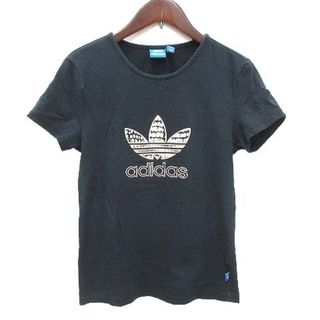 アディダス(adidas)のアディダス Tシャツ カットソー 半袖 クルーネック ロゴ刺繍 38 黒 (Tシャツ(半袖/袖なし))