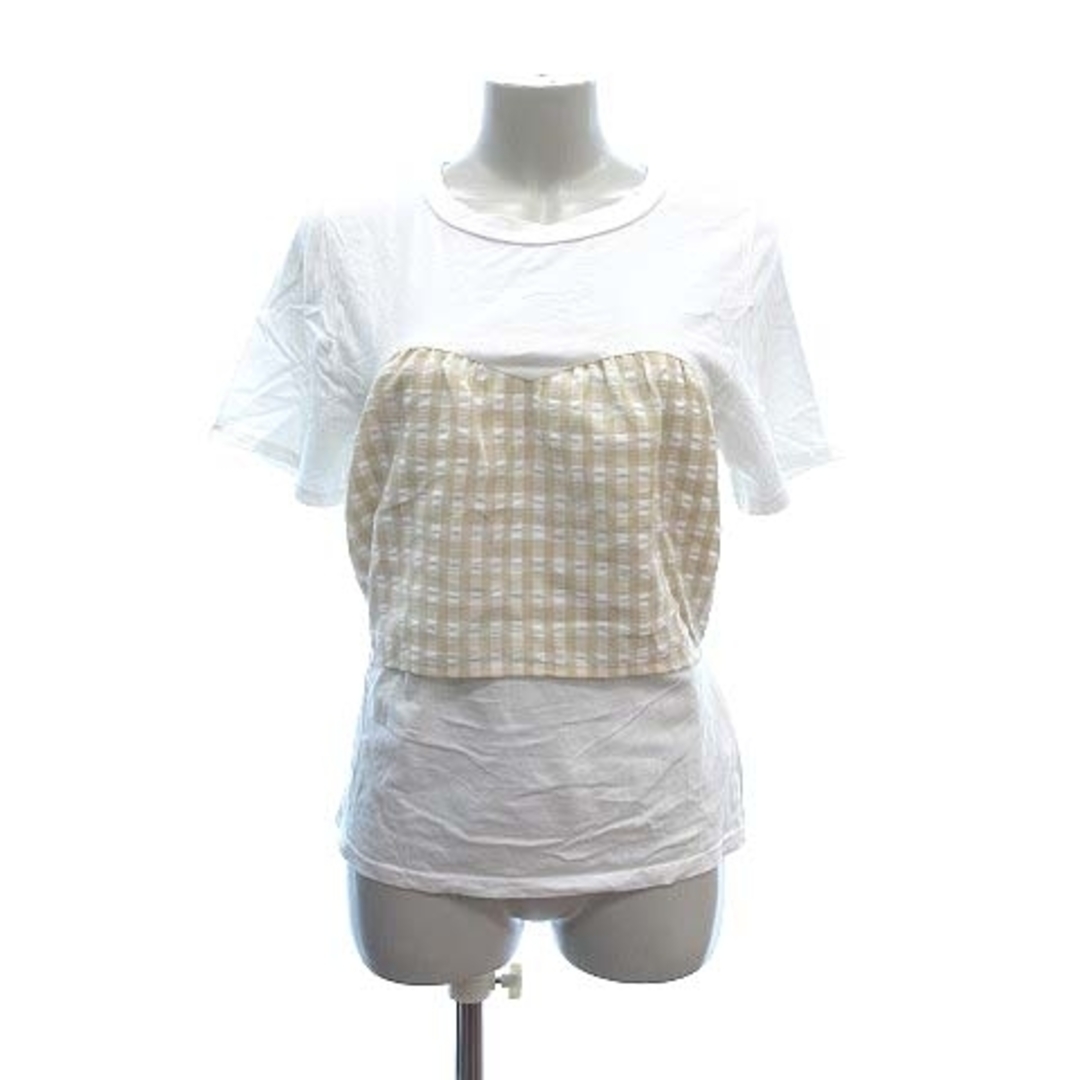 SLY(スライ)のスライ Tシャツ 半袖 ドッキング ウエストマーク チェック F 白 ベージュ レディースのトップス(Tシャツ(半袖/袖なし))の商品写真