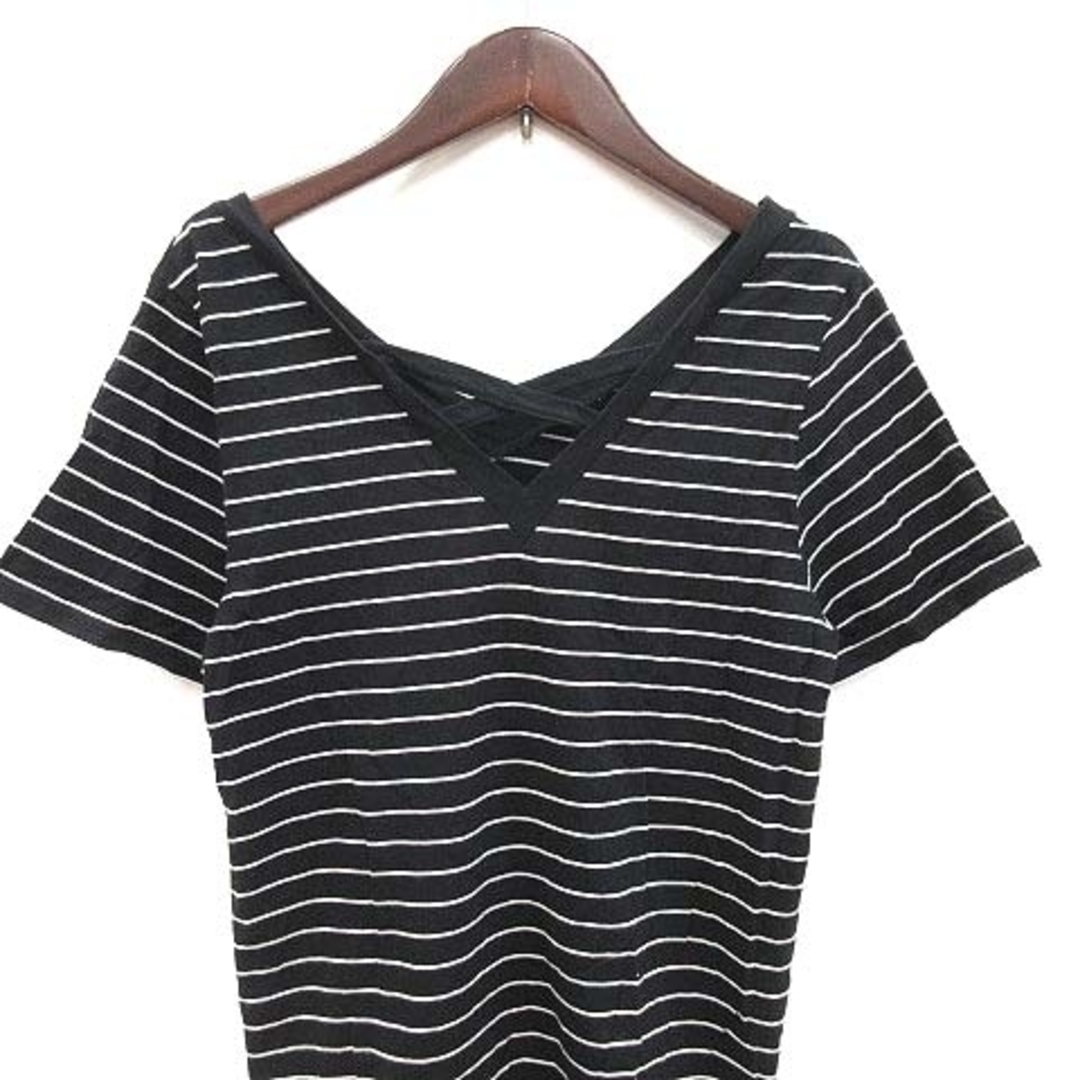 SLY(スライ)のスライ Tシャツ カットソー 半袖 Vネック ボーダー クロス F 黒 ブラック レディースのトップス(Tシャツ(半袖/袖なし))の商品写真