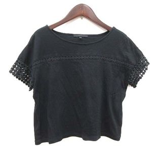 アナイ(ANAYI)のアナイ Tシャツ カットソー 半袖 切替 レース 刺繍 ボートネック 38 黒(カットソー(半袖/袖なし))