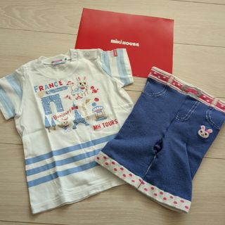 ミキハウス(mikihouse)の5.ミキハウス Tシャツ80cm パンツ90cm 2着セット(Ｔシャツ)